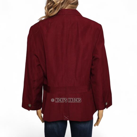 Talbots Burgundy Blazer Linen Blend One Button Lightweight Office Jacket Size 16 - Picture 5 of 9